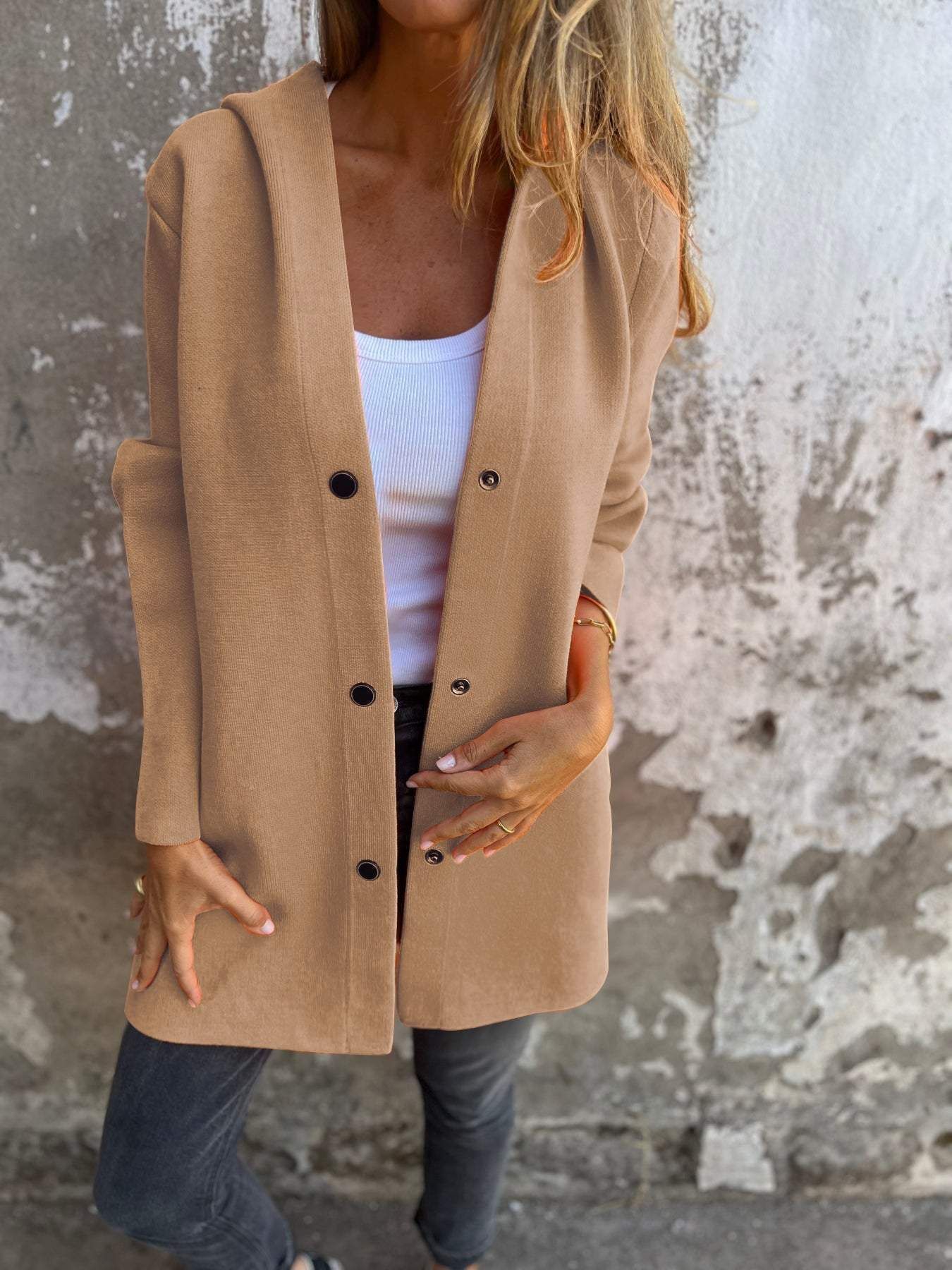 Casual Hooded Single-Breasted Cardigan Fashion Loose Solid Color Jacket Spring And Autumn Women's Clothing