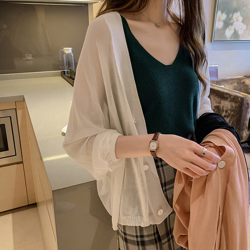 Women Spring Summer Cardigans V Neck Transparent