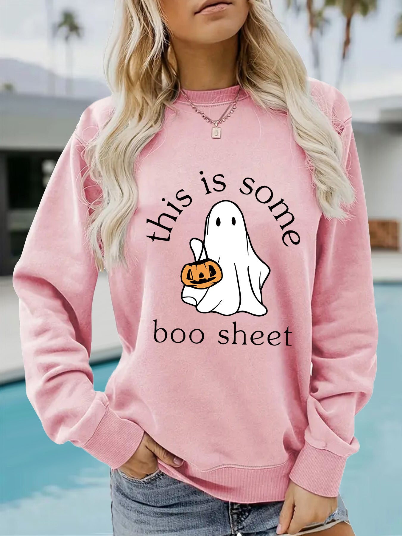 Casual Long Sleeve Round Neck Halloween Printed Pullover Sweater Sweatshirt