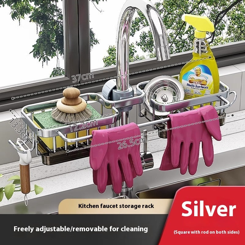 Alumimum Racks Hanging On A Faucet Kitchen Dishwashing