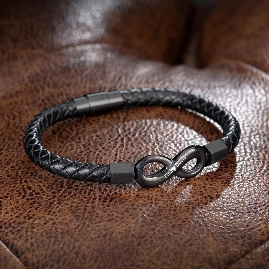 To My Man Custom Names Love You Forever And Always Infinity Leather Bracelet For Husband Dad Son